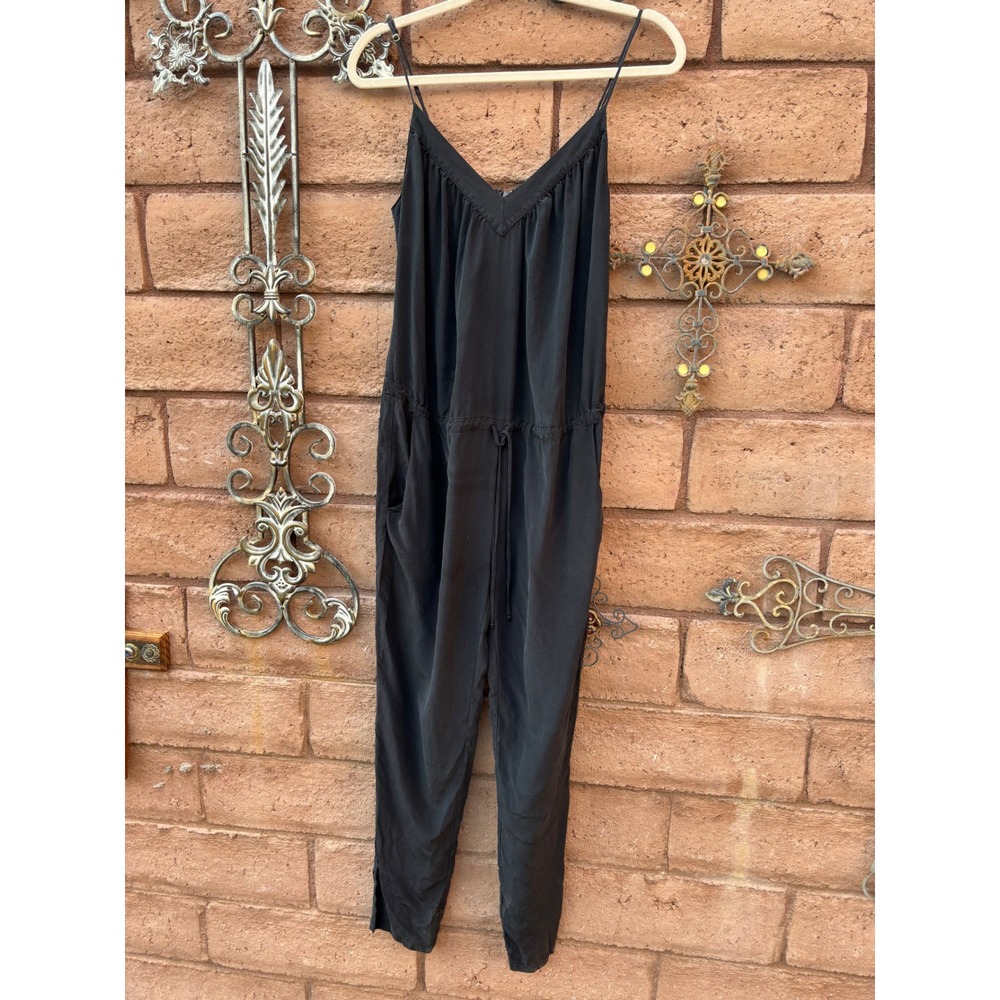 Rory Beca Silk Jumpsuit Medium Black V-neck Sleeveless Pockets Spaghetti Straps